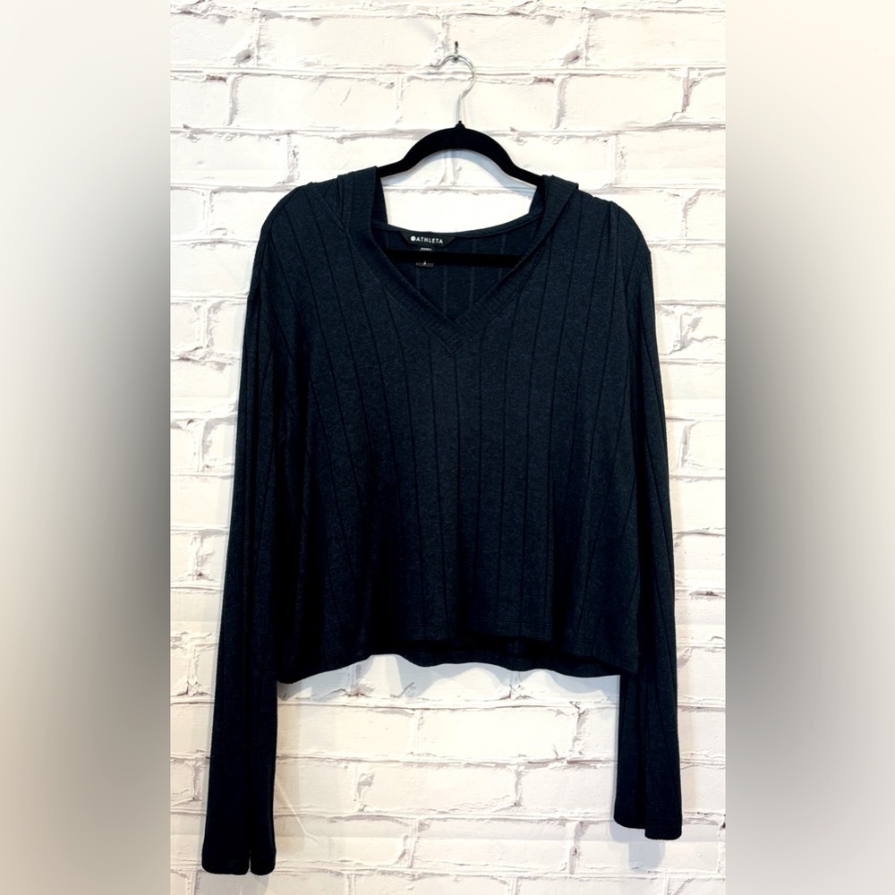 Athleta Dark Navy/Black V-Neck Sweater hoodie
